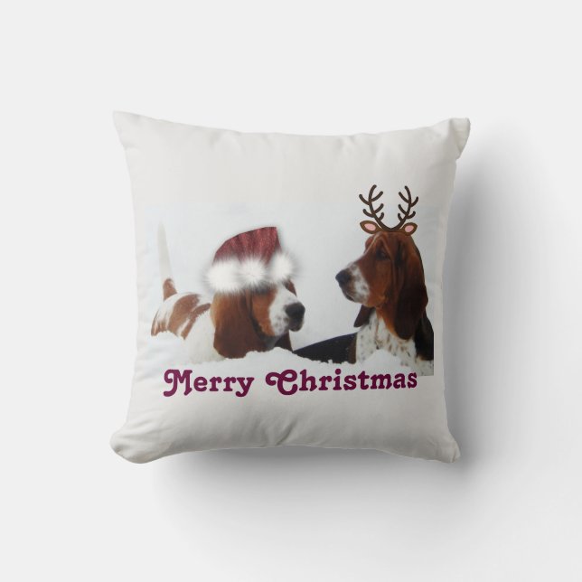 Coussin Carreau mignon w/Snow de Noël et chiens de basset (Recto)