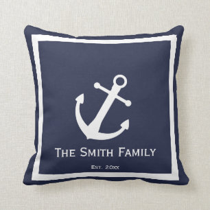 Coussin Carreau nautique bleu et blanc fait sur commande