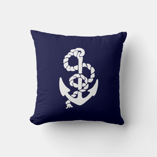Coussin Carreau nautique d'Ancre de bateaux de bleu marine (Recto)