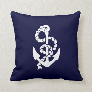 Coussin Carreau nautique d'Ancre de bateaux de bleu marine