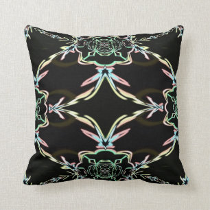 Coussin Carreau noir de fractale de pastels