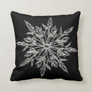Coussin Carreau noir décoratif de flocon de neige de Noë
