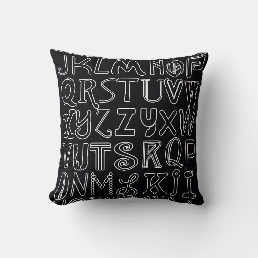 Coussin Carreau noir et blanc d'art d'ensemble d'alphabet (Recto)