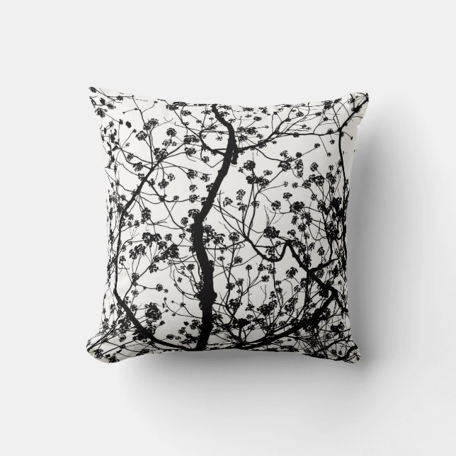 Coussin Carreau noir et blanc de motif d'arbre (Recto)