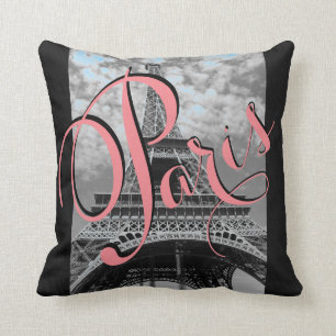 Coussin Carreau noir et blanc de Tour Eiffel de Paris
