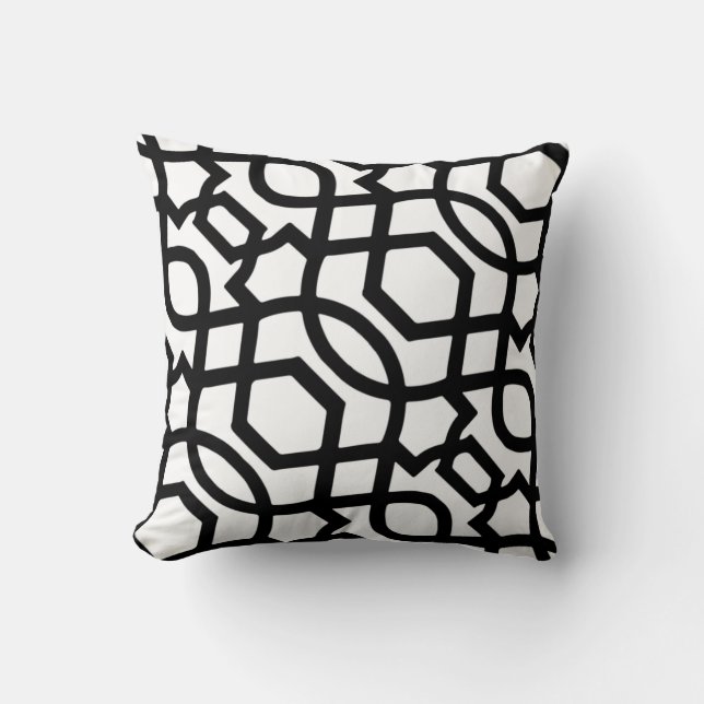 Coussin Carreau noir et blanc d'impression de treillis (Recto)
