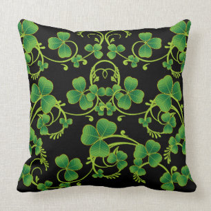 Coussin Carreau noir et vert de vignes de shamrock