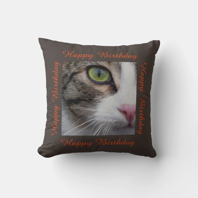Coussin Carreau observé sauvage de chat - joyeux (Recto)