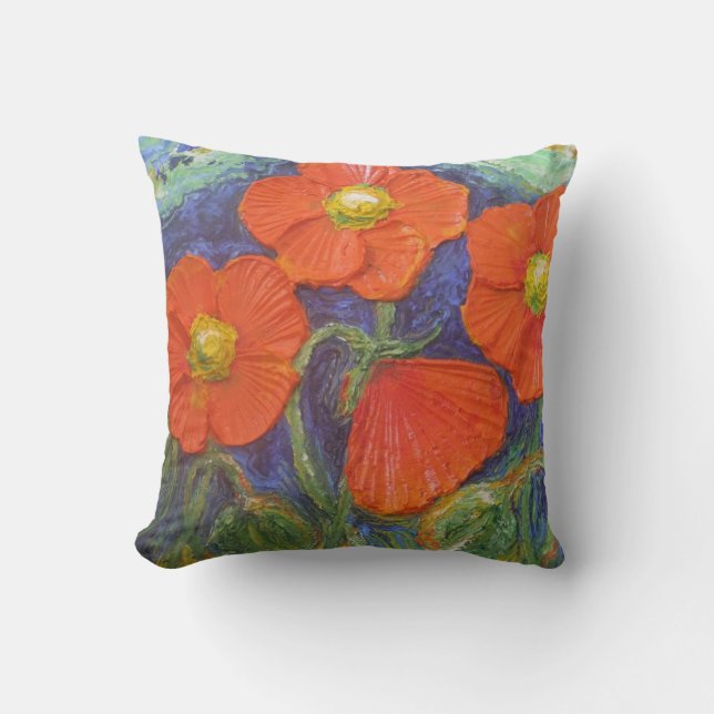 Coussin Carreau orange de pavots (Recto)
