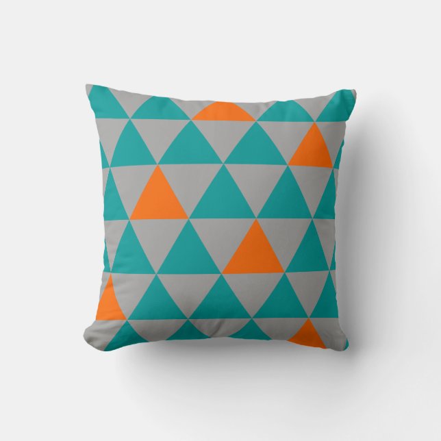 Coussin Carreau orange et gris turquoise de triangle (Recto)