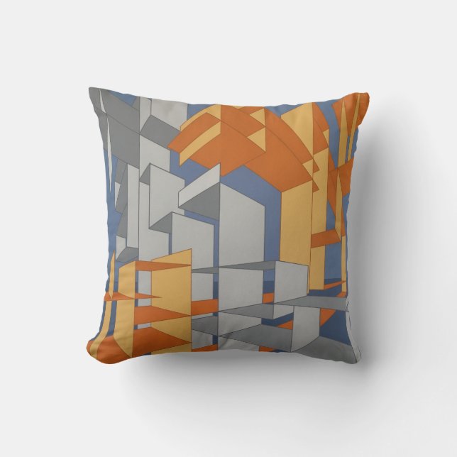 Coussin Carreau orange, gris, bleu (Recto)