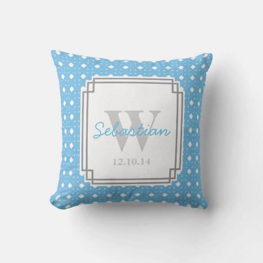 Coussin Carreau personnalisé de bébé modelé par bleu (Recto)
