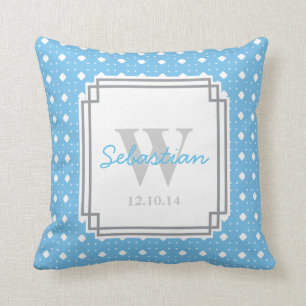 Coussin Carreau personnalisé de bébé modelé par bleu