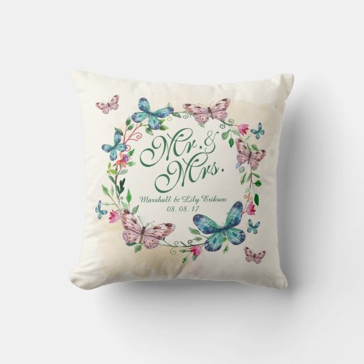 Coussin Carreau personnalisé de mariage de guirlande de (Recto)