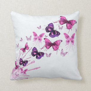 Coussin Carreau pourpre élégant simple des papillons  