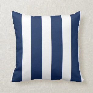 Coussin Carreau rayé vertical de bleu marine et blanc