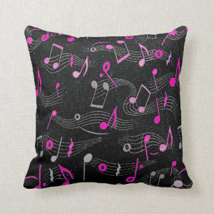 Coussin Carreau rose blanc noir de note de musique
