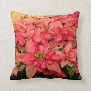 Coussin Carreau rose et jaune de Noël de poinsettia