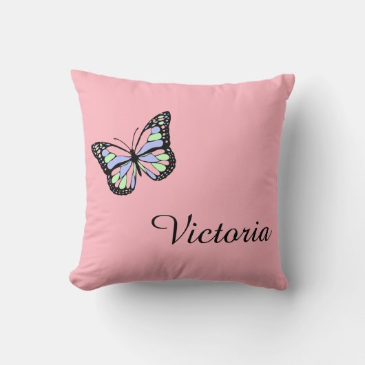 Coussin Carreau rose fait sur commande avec le papillon (Recto)