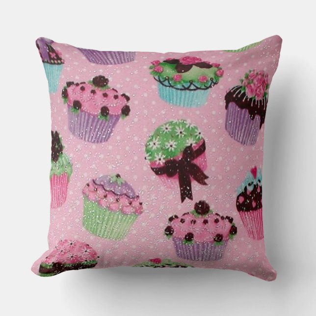 Coussin Carreau rose mignon de petit gâteau de point de (Recto)