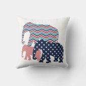 Coussin Carreau rouge, blanc, et bleu d'éléphants (Verso)