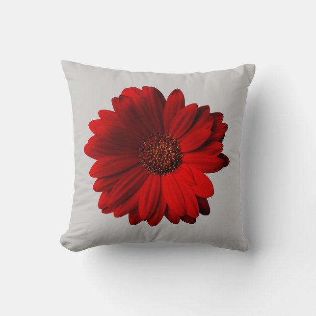 Coussin Carreau rouge de marguerite de Gerbera (Recto)