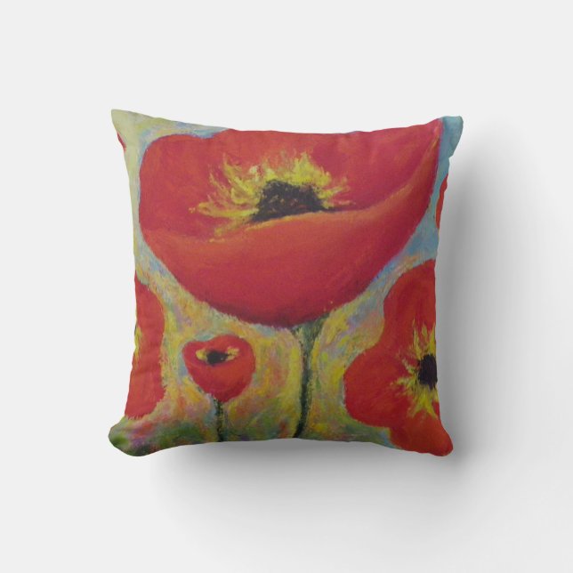 Coussin Carreau rouge de pavots (Recto)