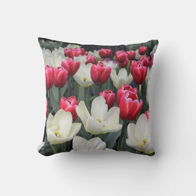 Coussin Carreau rouge et blanc de tulipes (Recto)