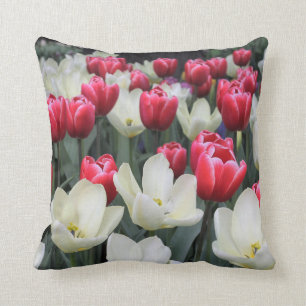 Coussin Carreau rouge et blanc de tulipes