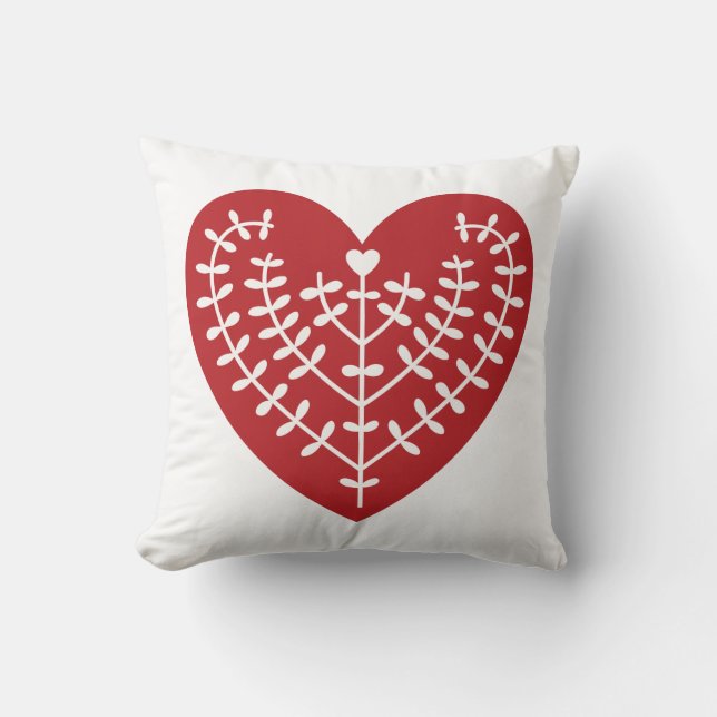 Coussin Carreau rouge scandinave de coeur (Recto)
