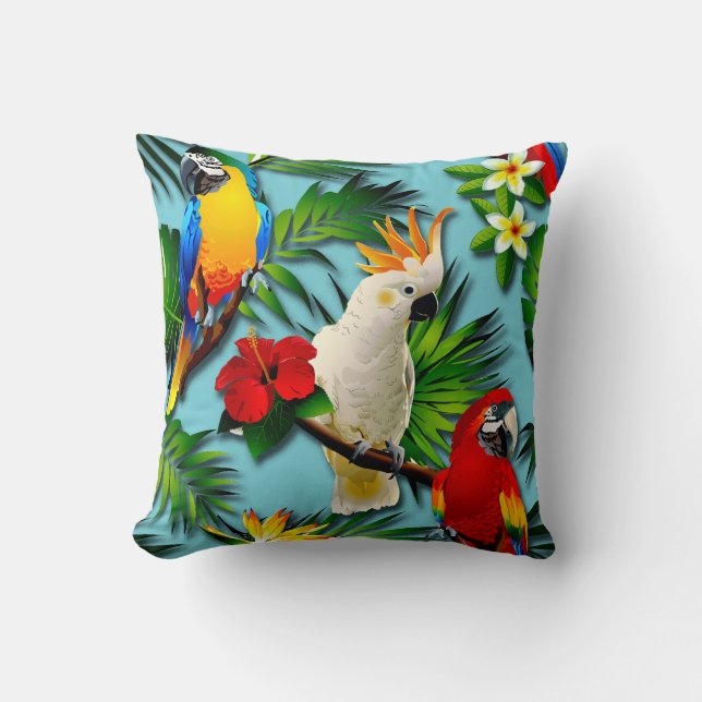 Coussin Carreau tropical d'oiseaux exotiques (Recto)