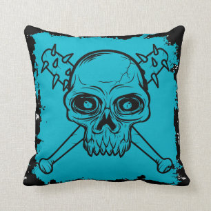 Coussin Carreau turquoise de punk rock de crâne
