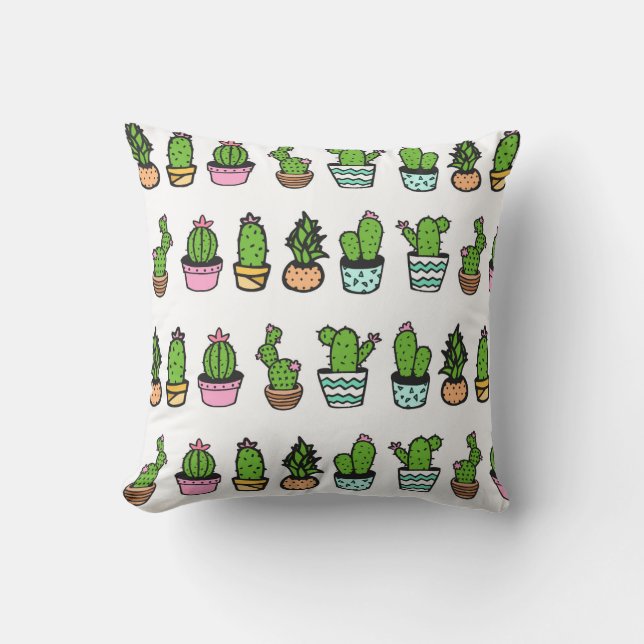 Coussin Carreau vert et blanc d'amusement de cactus (Recto)