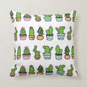 Coussin Carreau vert et blanc d'amusement de cactus