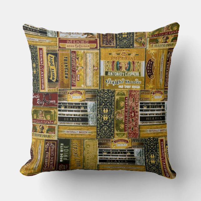 Coussin Carreau vintage de boîtes à cigares (Recto)