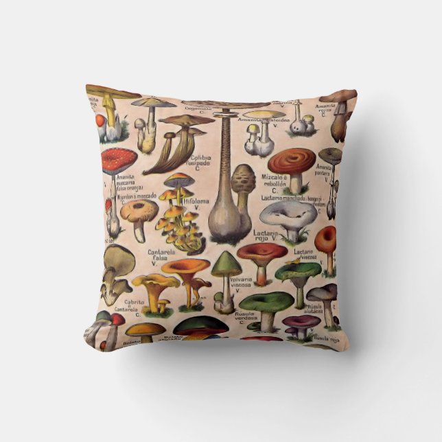 Coussin Carreau vintage de guide de champignon (Recto)