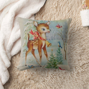 Coussin Carreau vintage de vacances de cerfs communs de