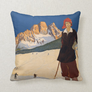 Coussin Carreau vintage de voyage d'Alpes italiens