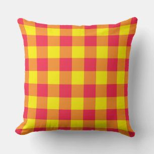 Coussin Carreaux à carreaux écossais rouge orange jaune