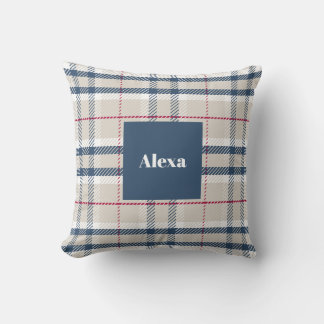 Coussin Carreaux Beige Bleu Classique