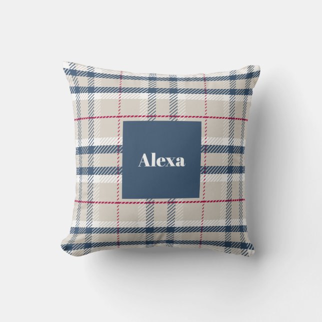 Coussin Carreaux Beige Bleu Classique (Recto)