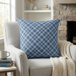 Coussin Carreaux Bleus et Blancs Classiques en Diagonale