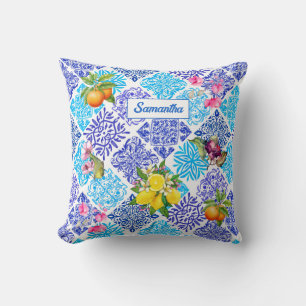Coussin Carreaux d'azulejos méditerranéens fleuris d'agrum