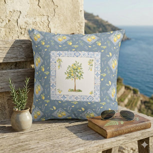 Coussin Carreaux de motif d'arbre de citron bleu de la Riv