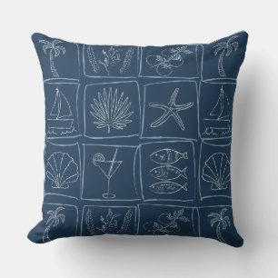 Coussin Carreaux de style méditerranéen rustique naval nau