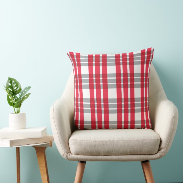 Coussin Carreaux Écossais Rouges (Chaise)