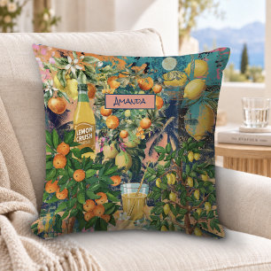 Coussin Carreaux floraux de collage de citrons siciliens o
