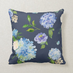 Coussin Carreaux floraux de Deco d'hortensia de marine