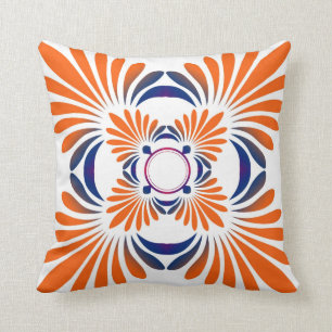 Coussin Carreaux floraux modernes : Orange bleue