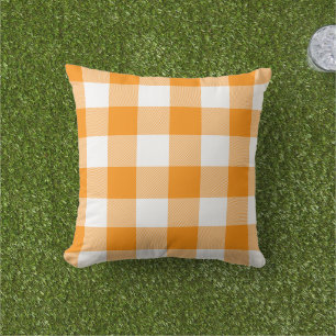 Coussin Carreaux Gingham Orange Foncé et Blanc Buffalo Pla